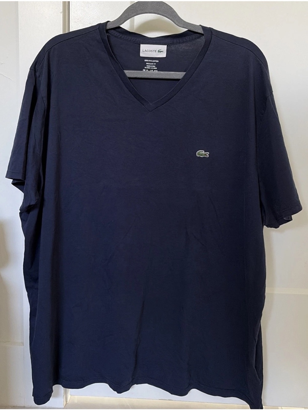 Lacoste Navy Short-Sleeve V-Neck Tee with Green Croc